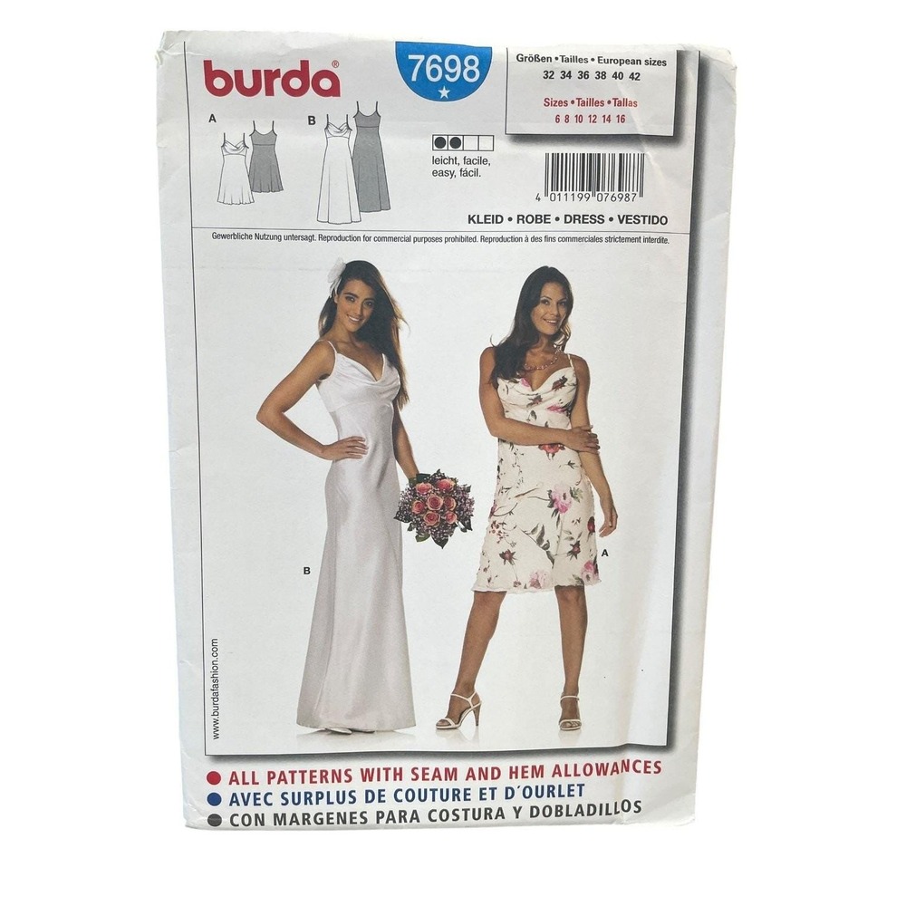 Burda 7698 Dress Sewing Pattern Sizes 6-16 Fitted Style
